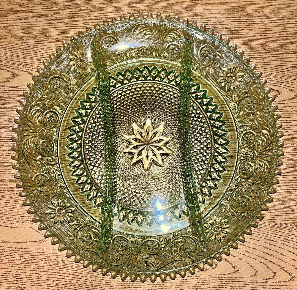 12" Indiana Glass Co Tiara Chantilly Tiara Divided Relish Tray/Platter